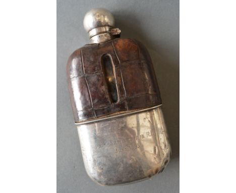 A Sheffield Silver and Leather Hip Flask, retailed by James Dixon & Sons