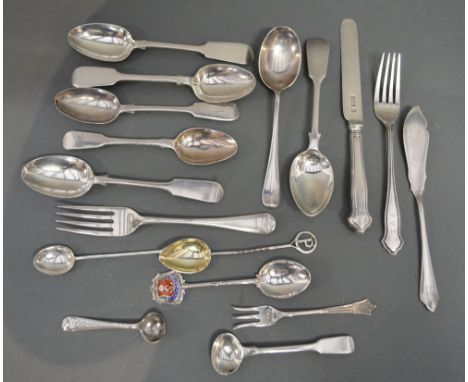 A Small Collection of Silver Flatware, to include spoons, forks and mustard spoons, 11 ozs