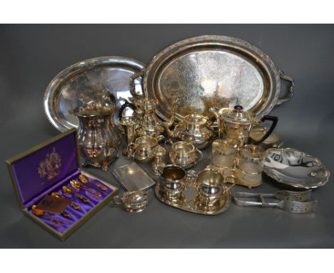 A Silver Plated Two Handled Tray with engraved decoration together with a collection of silver plated items to include a four