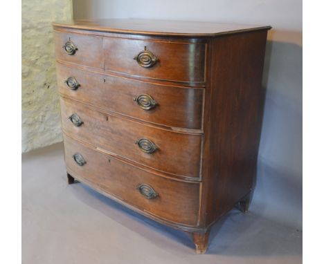 An Early 19th Century Mahogany Semi-Bow Fronted Chest of two short and three long graduated drawers with oval brass handles r