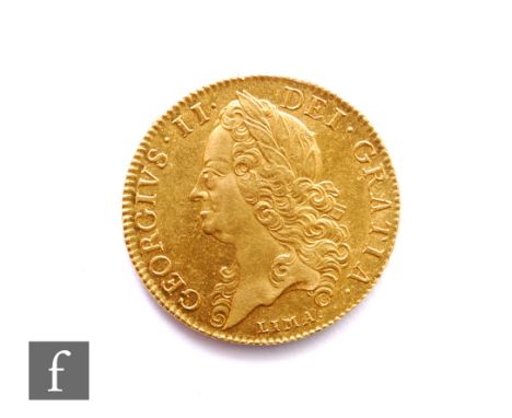 George II (1727-1760) - A five-Guineas, 1746, old laureate head facing left, Lima below, reverse with crowned garnished shiel