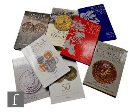 Eight books to include&nbsp;Spinks - Coins of England 2014, 2015, 2016, two with decimal issues, also Roman Coins and Their V