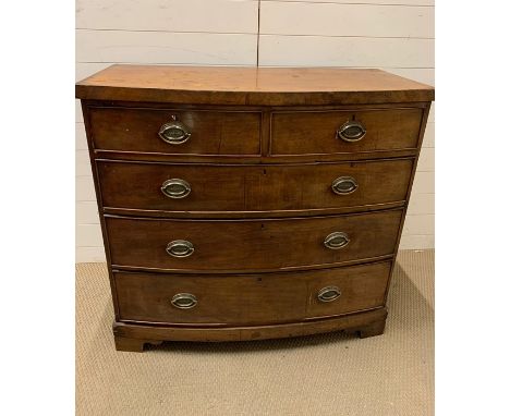 A Two over three bow fronted mahogany chest of drawers on bracket feet (106 cm x 53 cm x 100cm)