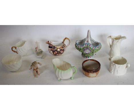A Royal Crown Derby 2451 pattern cream jug; a Royal Worcester leaf jug and sucrier; Coalport; Royal Doulton; etc