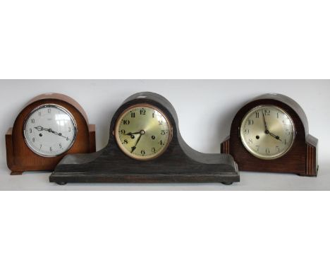 A mid 20th century oak cased mantel clock; others (3)