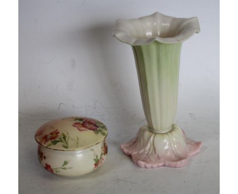 A Royal Worcester Lily pattern vase; a similar blush floral trinket box