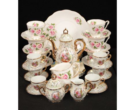 Tableware - a Madame Butterfly pattern Queen Anne six setting tea service; Japanese coffee set; quantity  Crown Devon hand pa