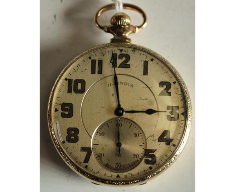 An American Illinois open face pocket watch, silvered dial , Arabic numerals, subsidiary seconds, blued spade and pierced han