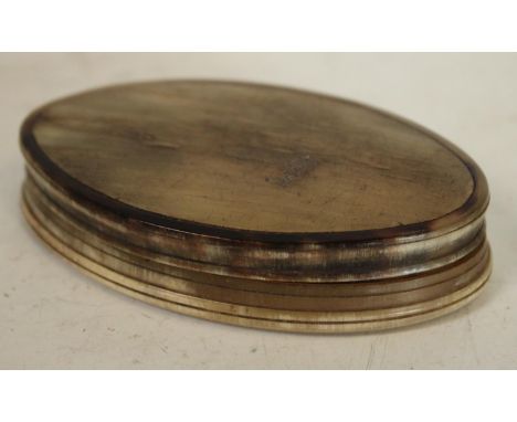 A 19th century Scottish cattle horn navette shaped snuff box, push-fitting cover, 8cm wide, c.1850 