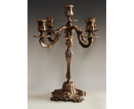 A Portugese silver plated five light table centre candelabrum, by Topazio, Oporto, 45cm high