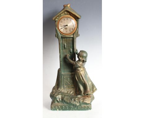 An early 20th century cast chalk architectural time piece, longcase side, impressed marks, LMC 979 verso 53cm 