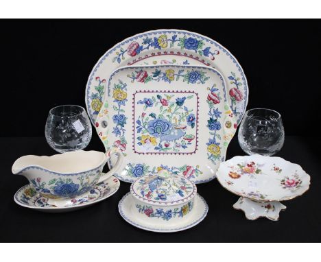 Ceramics and Glass - Masons Ironstone Regency pattern oval platter; sandwich tray, Gravy boat and stand etc; Royal Crown Derb