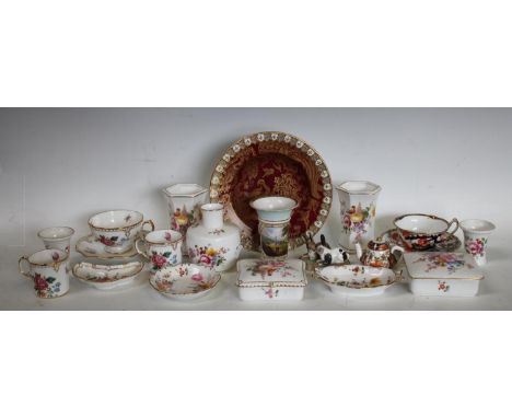 Ceramics - a Royal Crown Derby Sampson &amp; Hancock miniature teapot; Bloor Derby trumpet vase, painted view; a quantity of 