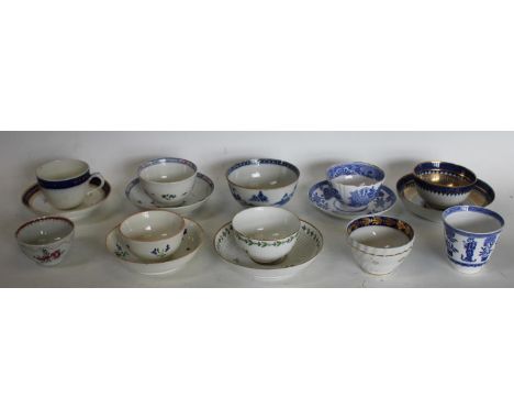 A New Hall tea bowl, decorated in the Famille Rose palette, c.1800; others, Chamberlain Worcester; Chantilly Sprig; others, v