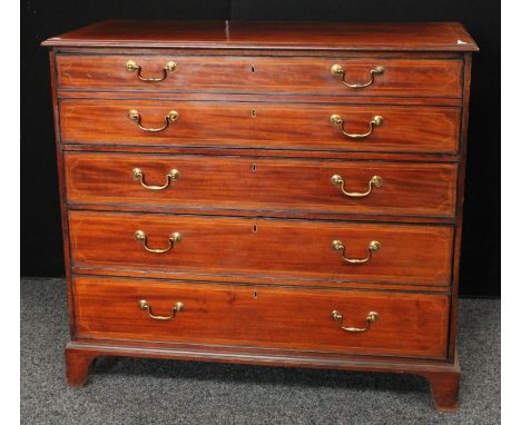 A George III mahogany secretaire chest, moulded rectangular top above a fall front drawer, disguised as two long, enclosing a