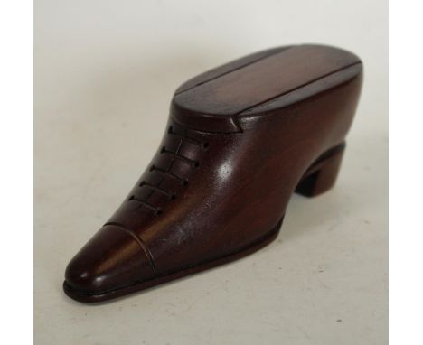 A mahogany novelty snuff box, as a shoe