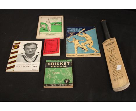 Cricket Interest - a Len Hutton Autograph miniature bat, Test Record 1938, facsimile signatures; a Derbyshire Cricket Allianc
