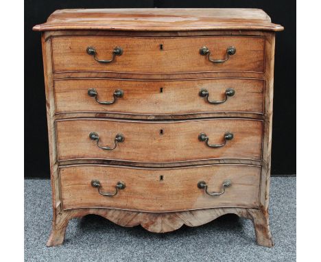 A George III mahogany serpentine chest, crossbanded top above four long graduated cockbeaded drawers, the top fitted with a s