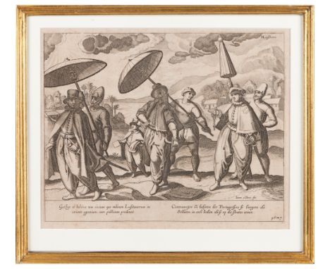 "Gestus et habitus tam civium que militum Lusitanorum in oriente agentium cum publicum prodeunt"  Black ink print on paperEng
