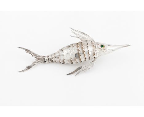 Spanish silverArticulated body of engraved scales and coloured glass eyesSpanish assay marks 800/1000 20th century19 cm50 g