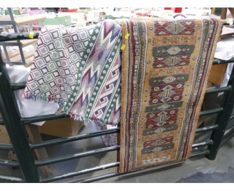 Patterned runner, 220 cm long x 60 cm wide, and Aztec style small throw/rug