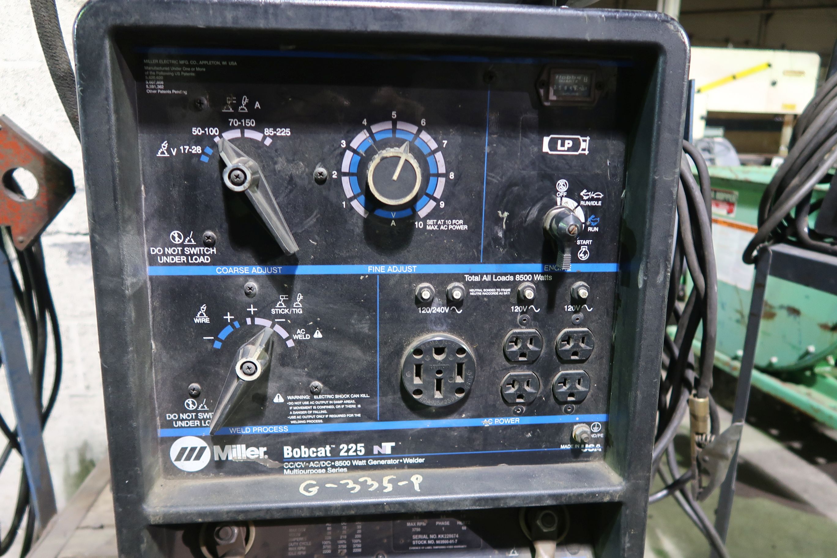 225 AMP MILLER BOBCAT 225 PROPANE POWER PORTABLE GENERATOR WELDER; S/N