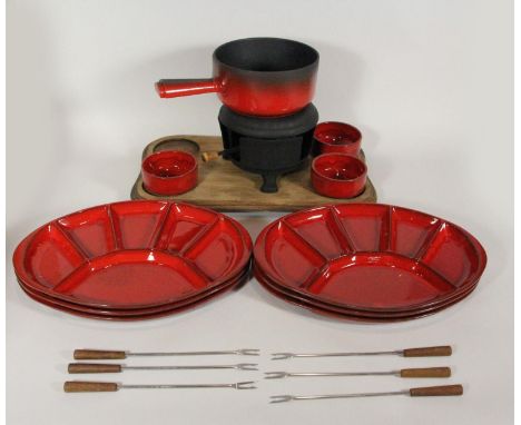 A French made Fondu set, together with three Royal Crown Derby graduated plates, Wedgewood blue Jasper ware, Royal Doulton Bu