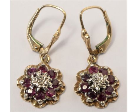 A pair of 9ct ruby and diamond cluster ear rings, 5.1gm 