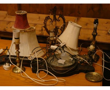 An early 20th Century Mawby &amp; Neal carved oak pendant shaped aneroid wall barometer, together with light fittings and thr