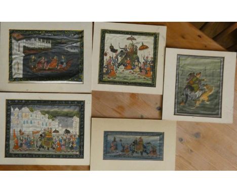 Three Persian hand coloured mass pages with Arabic/ Persian manuscript to the reverse, together with a watercolour, depicting