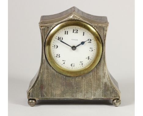 A silver mounted boudoir clock, Birmingham 1924, the white dial signed Veglia, with engine turned decoration, 10.5cm. 
