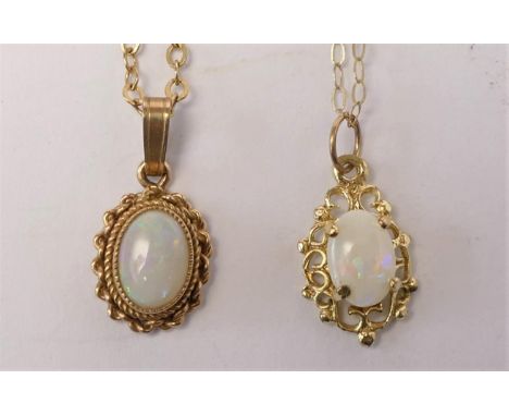 Two 9ct gold and opal pendants, 3gm 