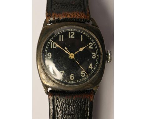 A Swiss Art Deco silver manual wind gentleman's wristwatch, Edinburgh import 1928, with black dial, 29mm, leather strap with 