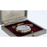 18CT POCKET WATCH WITH PIN, white dial with roman