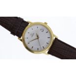 18CT OMEGA QUARTZ WATCH REFERENCE 1961050, circular silver dial with baton hour markers, date