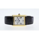 MUST DE CARTIER TANK REFERENCE 2413, square white dial with roman numeral hour markers, date