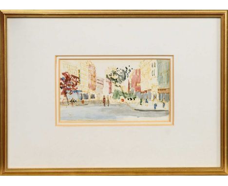 * IRENE LESLEY MAIN (SCOTTISH 1959 - 2023), SAUCHIEHALL STREET, GLASGOW watercolour on paper, signed and titled mounted, fram