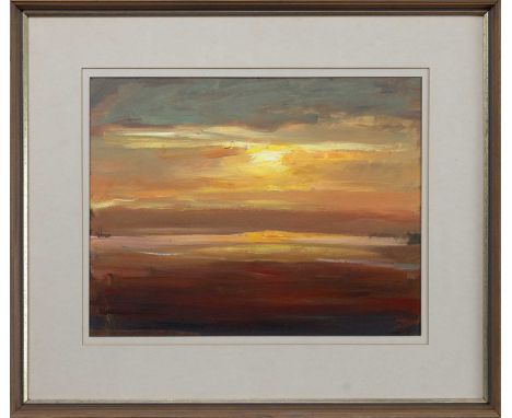 * JAMES FULLARTON (SCOTTISH b. 1946), SUNSET mixed media on board, signed and dated '80mounted, framed and under glassimage s