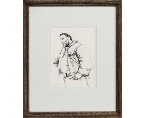 * JOHN BYRNE RSA (SCOTTISH 1940 - 2023), RON DONACHIE AS DENNIS SPROUL FROM TUTTI FRUITTI mixed media on paper, signed, title