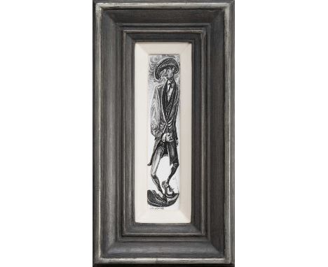 * JOHN BYRNE RSA (SCOTTISH 1940 - 2023), TEDDY BOY (STROLLIN) mixed media on paper, signed, titled label versoframed and unde