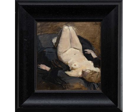 * ALEXANDRA (SANDIE) GARDNER (SCOTTISH b. 1945), RECLINING NUDE oil on canvas panel, signed, titled versoframed and under gla