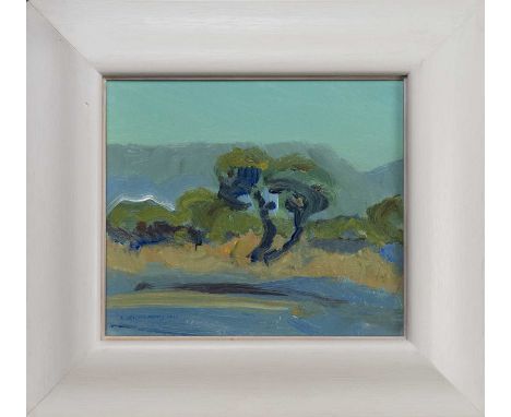 * IRENE LESLEY MAIN (SCOTTISH 1959 - 2023), TREES NEAR FISH HOER mixed media on board, signed and dated 1991, titled versofra