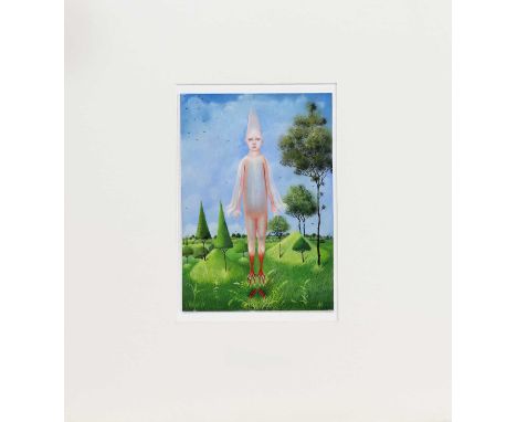 * HEATHER NEVAY (SCOTTISH b. 1965), FLEDGLING  oil on paper, initialled, titled label versomounted and unframed image size 21