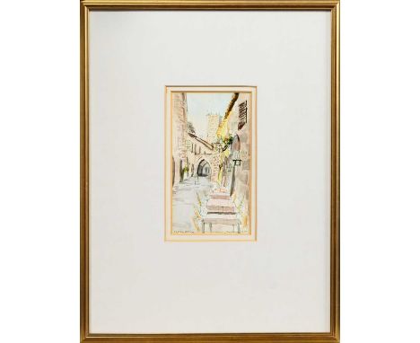 * IRENE LESLEY MAIN (SCOTTISH 1959 - 2023), SAN GIMIGNANO, ITALY watercolour on paper, signed and titled mounted, framed and 