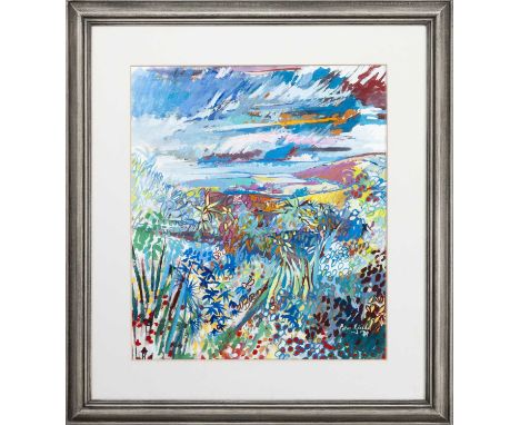 * PETER GRAHAM ROI (SCOTTISH b. 1959), GARDEN VIEW mixed media on board, signed and dated '89mounted, framed and under glassi