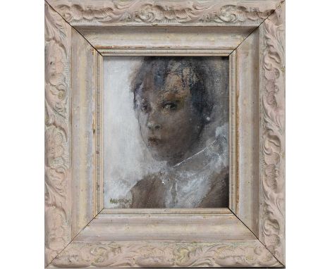 * ANNE ANDERSON, PORTRAIT mixed media on board, signedunder glassimage size 14cm x 12cm, overall size 24cm x 22cmNote: Anne A