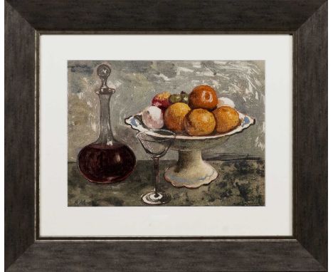 * ALBERTO MORROCCO OBE RSA RSW RP RGI LLD D Univ (SCOTTISH 1919 - 1998), STILL LIFE WITH DECANTER mixed media on paper, initi