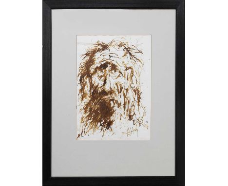 * ANDREW HAY (SCOTTISH 1944 - 2024), BEARDED GENTLEMAN mixed media on paper, signedmounted, framed and under glassimage size 