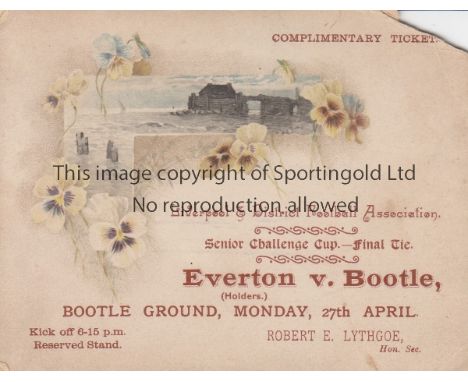 TICKET -BOOTLE v EVERTON 1891     Match ticket, Bootle v Everton, 27th April 1891, Final of the Liverpool Senior Cup at Bootl