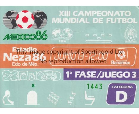 WORLD CUP 1986     Original ticket for Scotland v Uruguay at Estadio Neza, 1st phase / Match 3, 13th June. Slight vertical cr